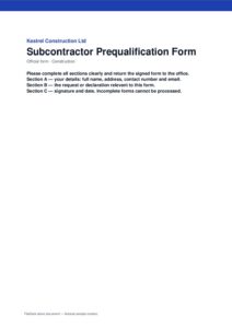 Subcontractor Prequalification Form