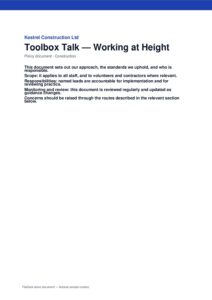 Toolbox Talk — Working at Height