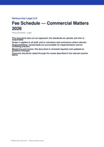 Fee Schedule — Commercial Matters 2026