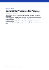 Complaints Procedure for Patients