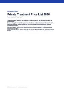 Private Treatment Price List 2026